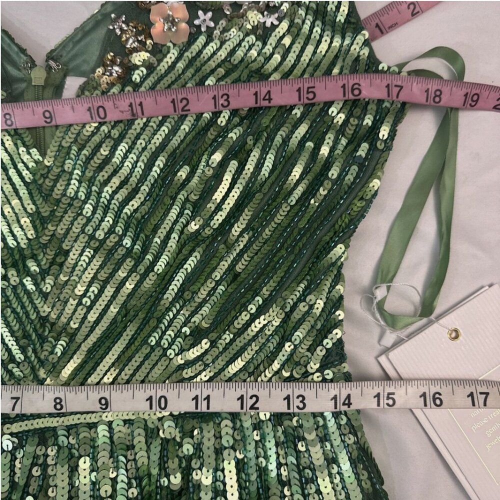 NWT$798 Mac Duggal [ 8 ] Sequin Floral Embellished‎ Evening Gown Sage Green Q728 - Picture 5 of 16